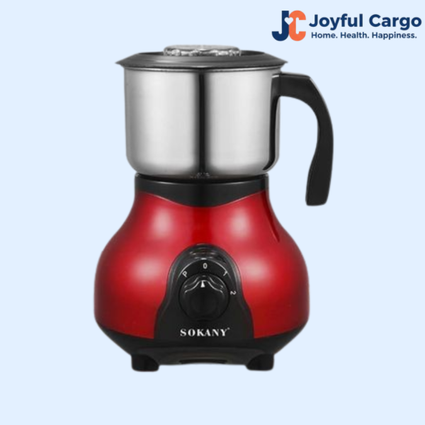 Sokany 500W stainless steel grinding blender with 500ML capacity, 2-speed settings, and transparent cover for coffee beans and dry spices