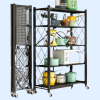 Foldable 5 tier carbon steel kitchen rack with wheels for kitchen storage
