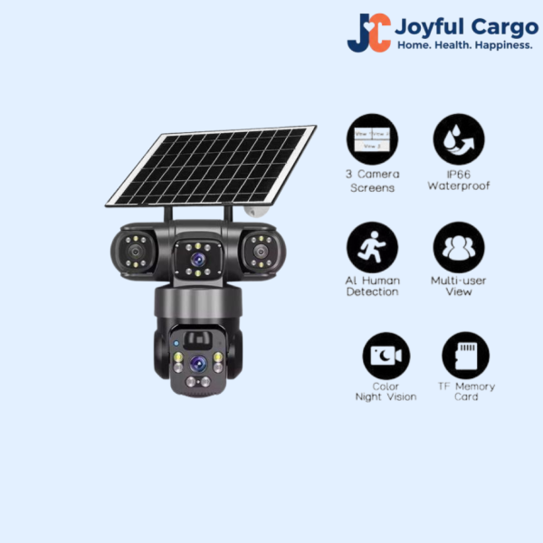 4G Solar Powered PTZ Security Camera 6MP Triple Lens